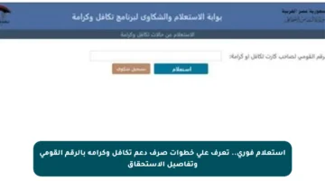 استعلام فوري.. تعرف على خطوات صرف دعم تكافل وكرامة بالرقم القومي وتفاصيل الاستحقاق